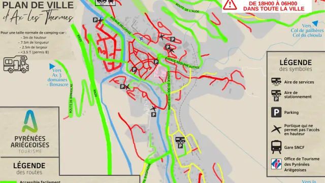 Mapa de rutas accesibles para autocaravanas en Ax-les-Thermes
