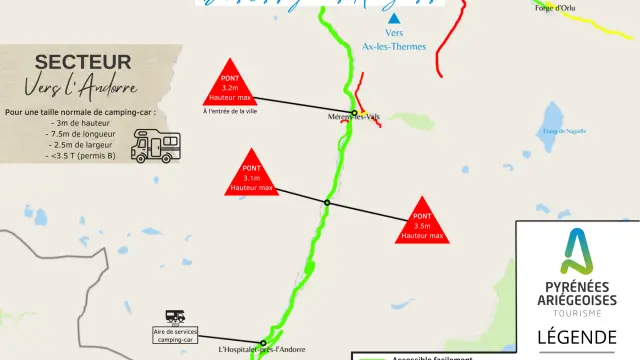Mapa de rutas accesibles para autocaravanas en los Pirineos Ariège