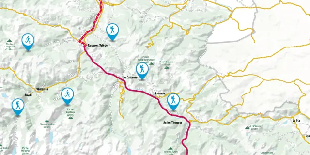 Carte des sentiers accessibles avec des icônes de randonnée