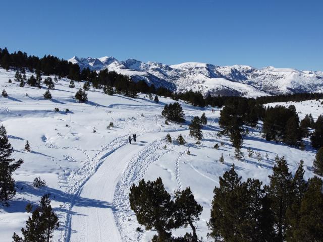 Pista de esquí sinuosa en un paisaje montañoso nevado